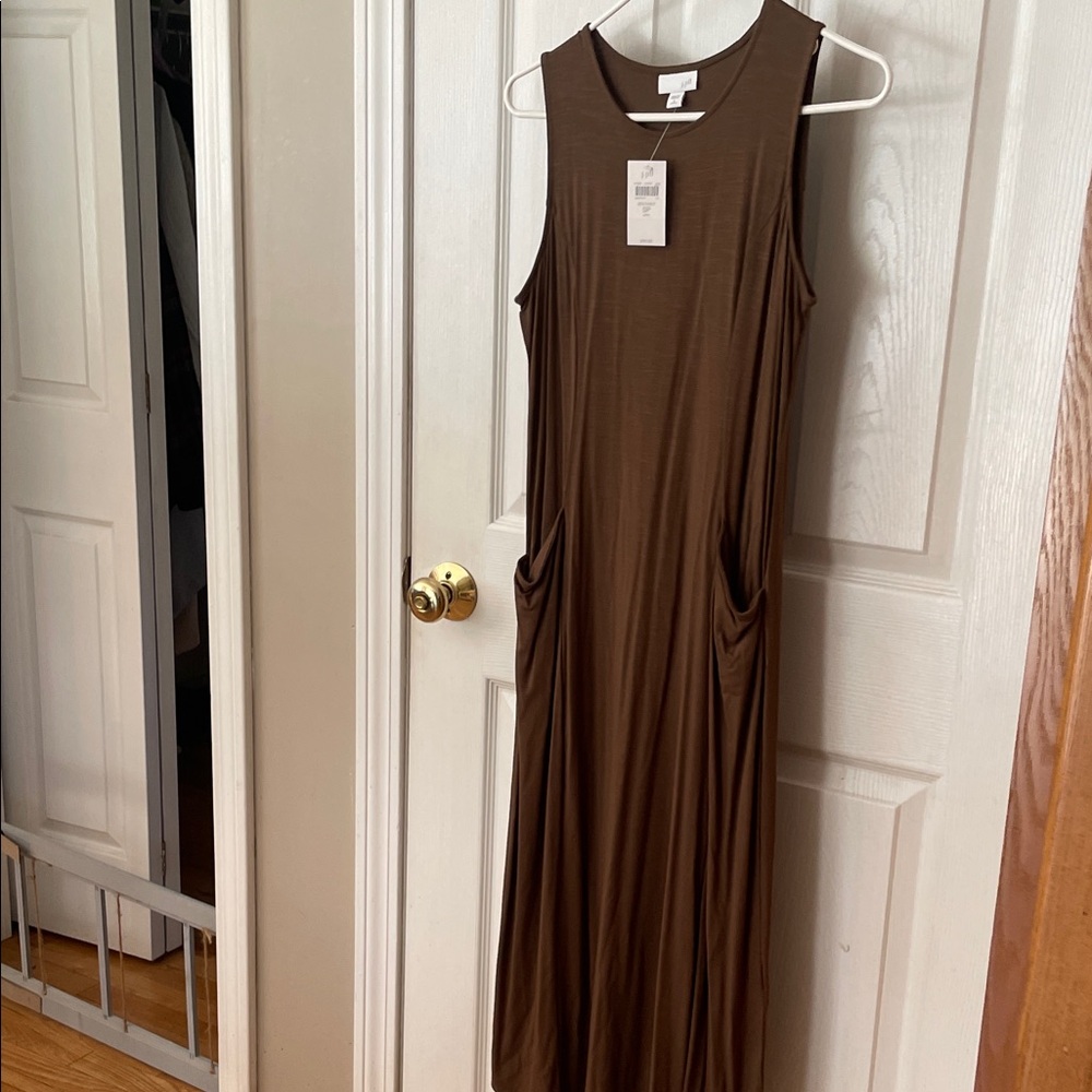 J. Jill NWT Brown Sleeveless Midi Dress with Side Pockets